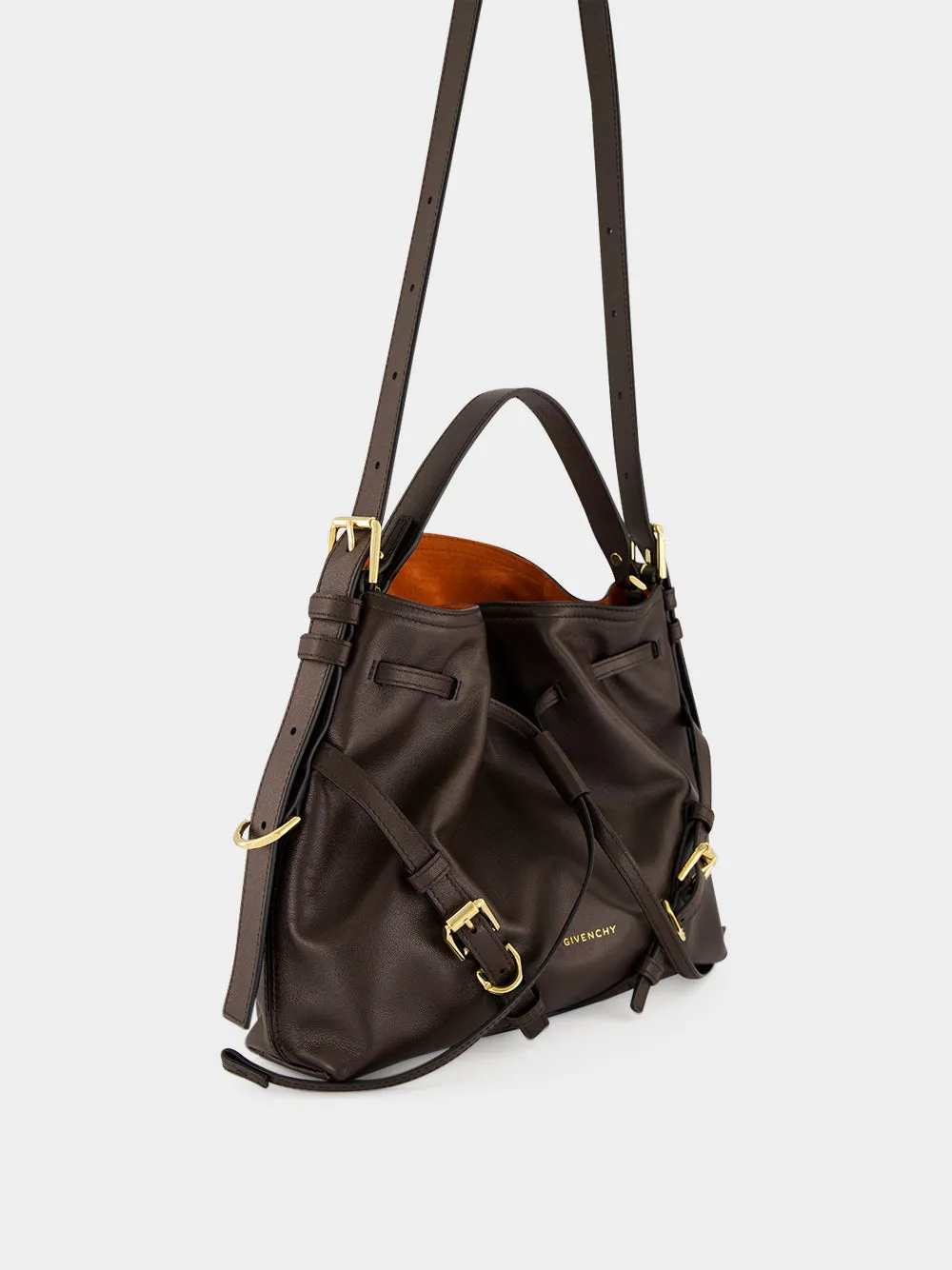 Chocolate Small Voyou Bucket Bag in Shiny Leather sold by Fashion Clinic product image thumbnail 3