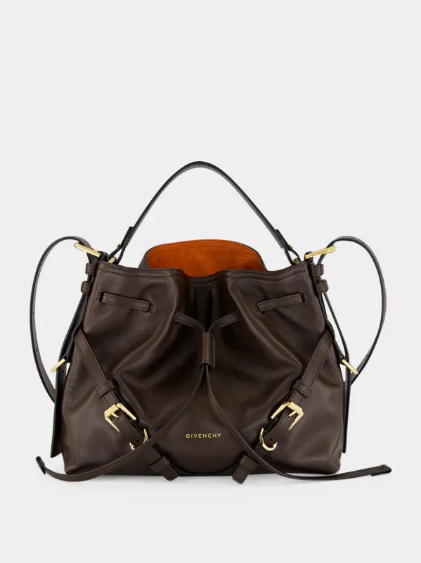 Chocolate Small Voyou Bucket Bag in Shiny Leather made by Givenchy