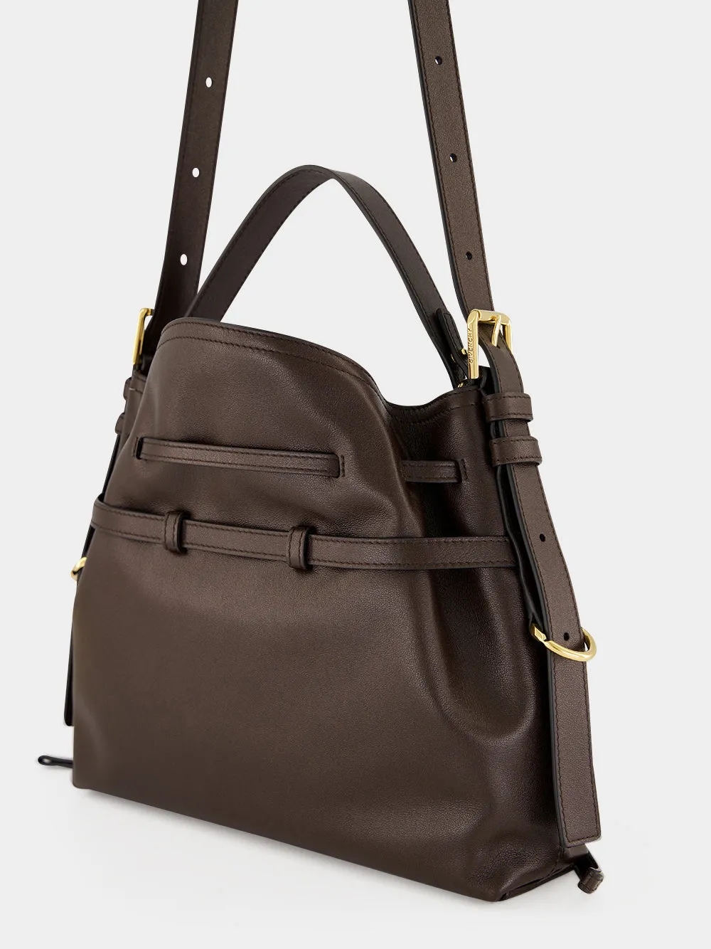 Chocolate Small Voyou Bucket Bag in Shiny Leather sold by Fashion Clinic product image thumbnail 5