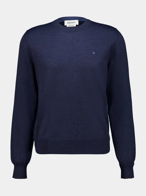 Indigo Wool Crew Neck Jumper made by Alexander McQueen