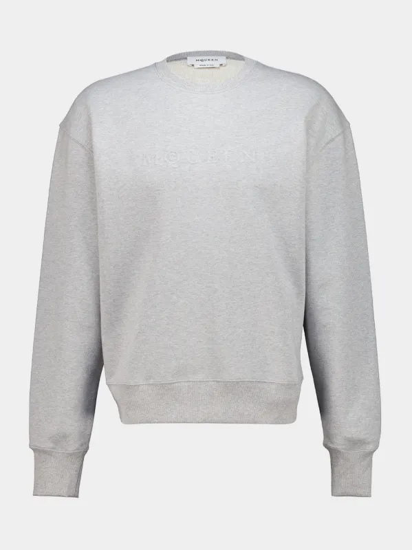 Pale Grey Embossed Cotton Sweatshirt made by Alexander McQueen