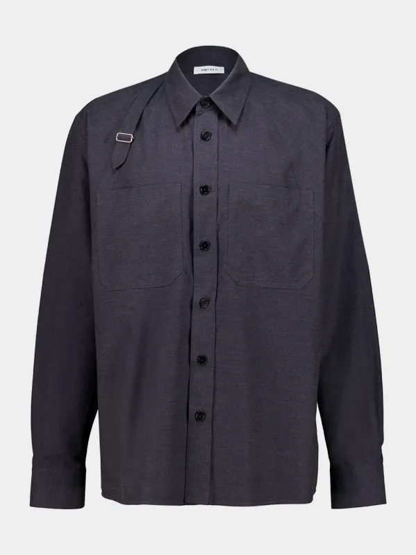 Charcoal Cotton Harness Overshirt made by Alexander McQueen