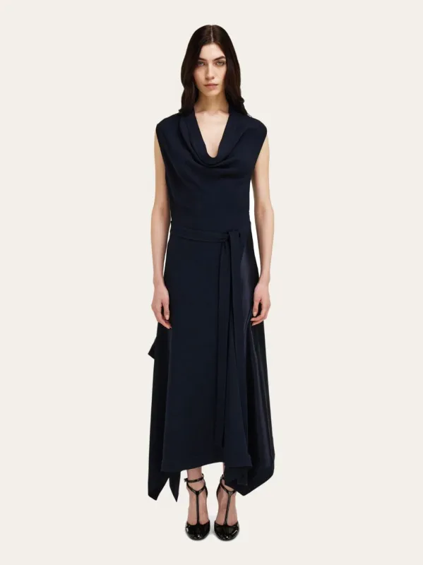 Navy Asymmetric Draped Dress made by Salvatore Ferragamo