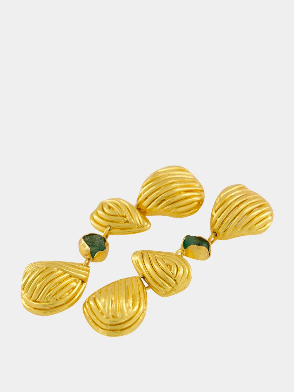 Gold Long Emerald Shell Drop Earrings sold by Fashion Clinic product image thumbnail 3