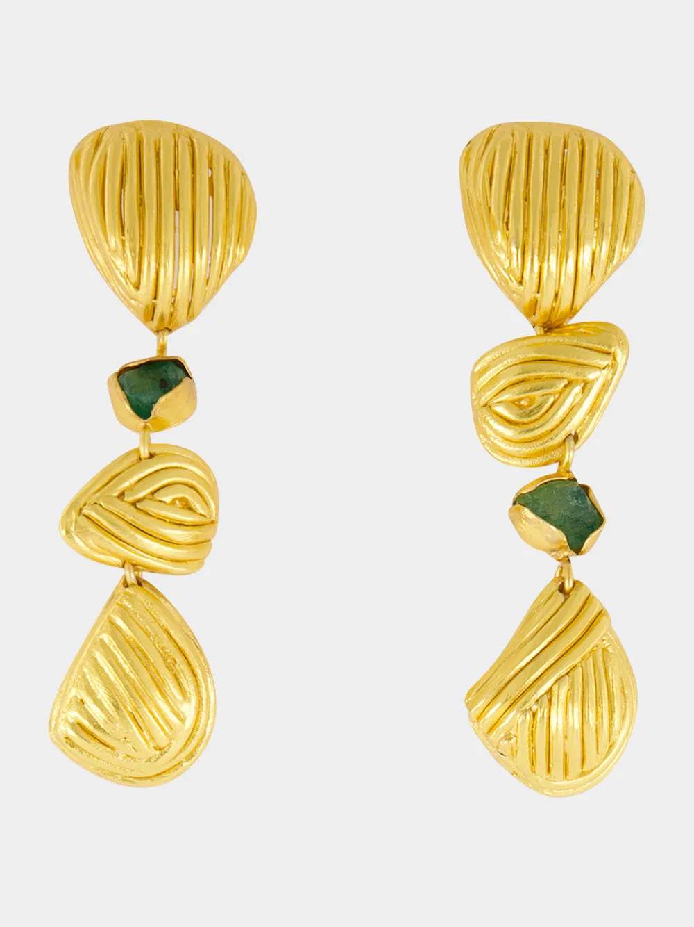Gold Long Emerald Shell Drop Earrings sold by Fashion Clinic