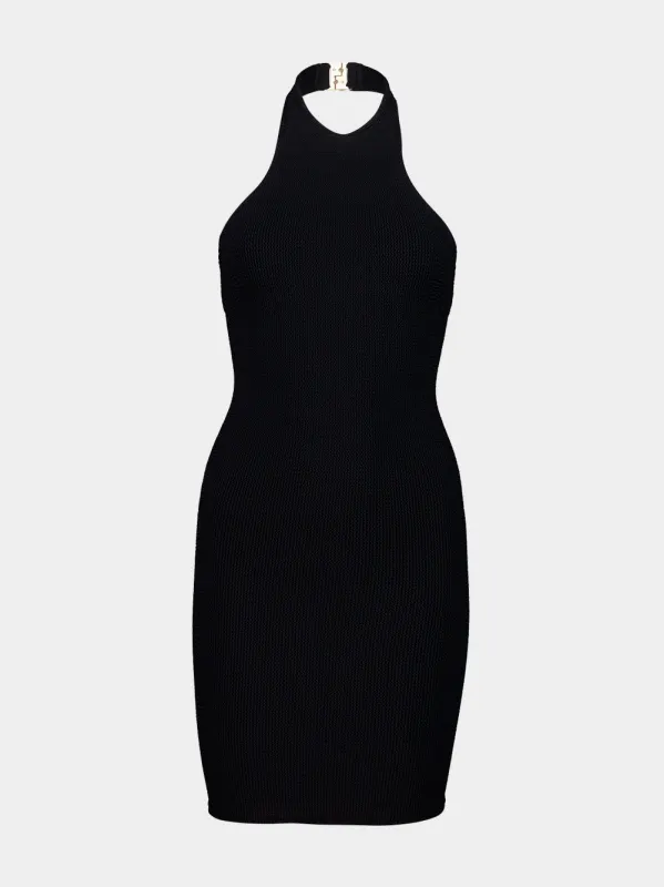 Black Crinkle Polly Mini Dress made by Hunza G