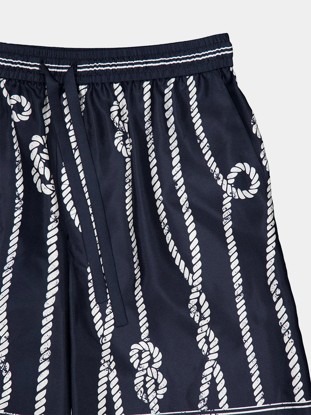 Navy Blue Marina-Print Silk Vanity Bermuda Shorts sold by Fashion Clinic product image thumbnail 5