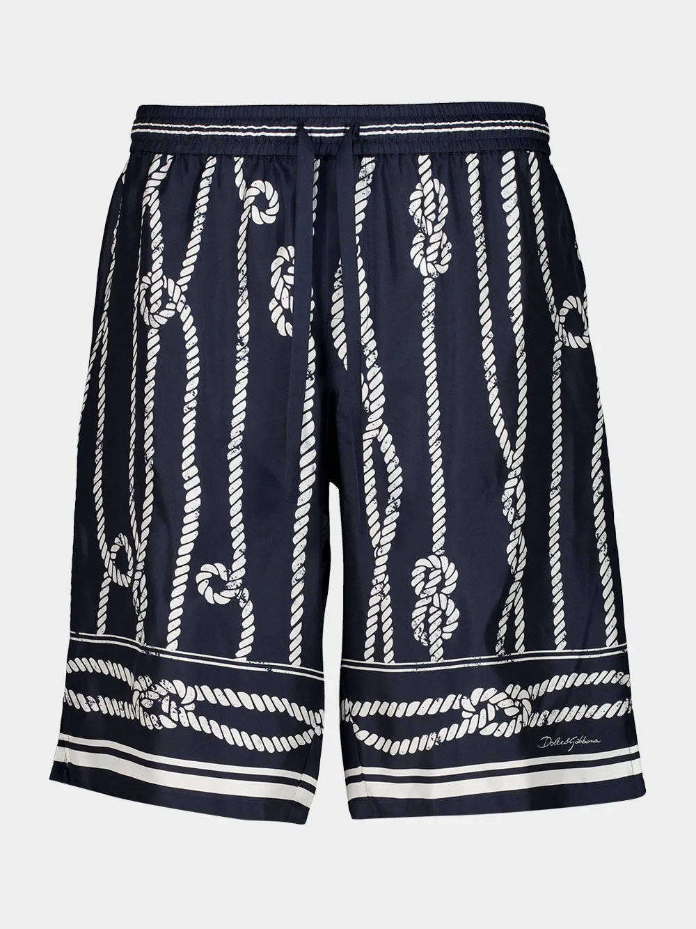 Navy Blue Marina-Print Silk Vanity Bermuda Shorts sold by Fashion Clinic product image thumbnail 2