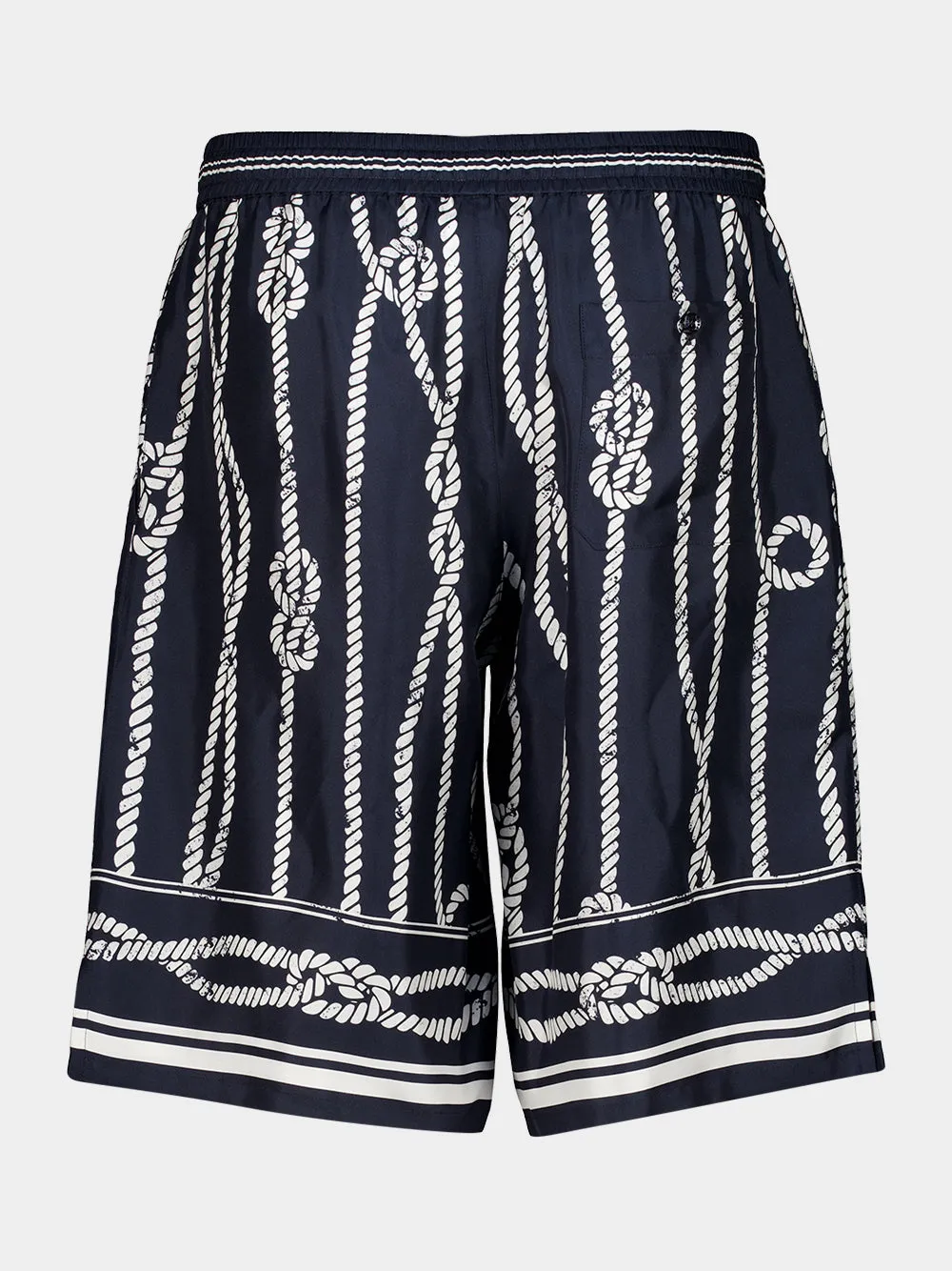 Navy Blue Marina-Print Silk Vanity Bermuda Shorts sold by Fashion Clinic product image thumbnail 4