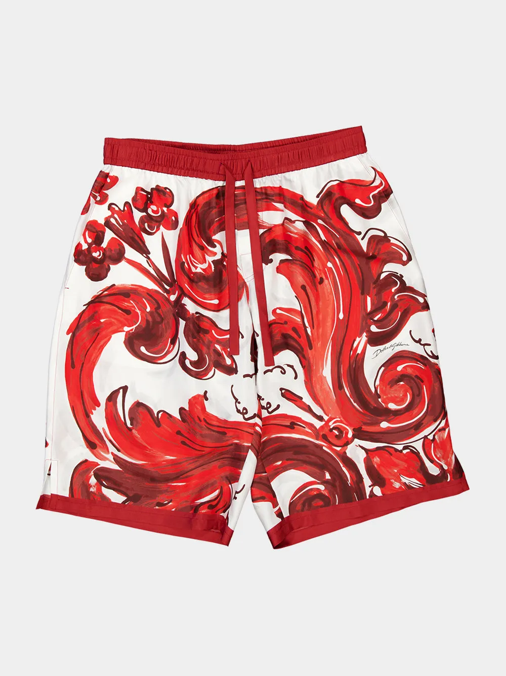 Red Majolica-Print Silk Vanity Bermuda Shorts sold by Fashion Clinic product image thumbnail 5