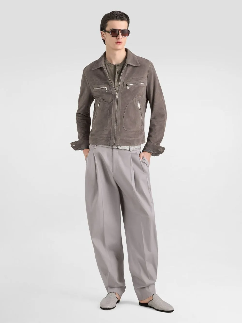 Grey Suede Intarsia Jacket sold by Fashion Clinic product image thumbnail 2