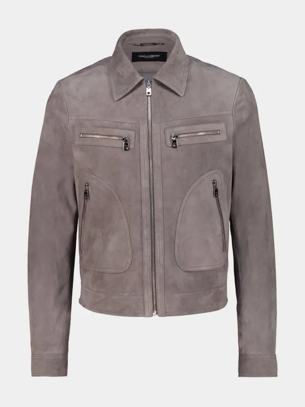 Grey Suede Intarsia Jacket made by Dolce & Gabanna