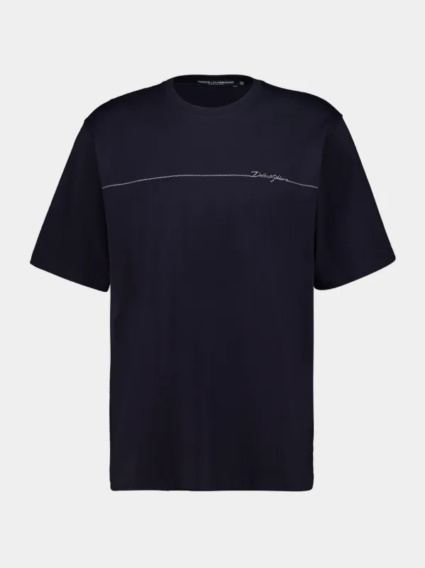 Dark Navy Blue Cotton Crewneck T-Shirt made by Dolce & Gabanna