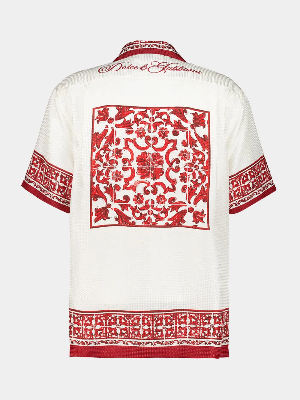 Red Majolica-Print Silk Jacquard Hawaii Shirt sold by Fashion Clinic product image thumbnail 4
