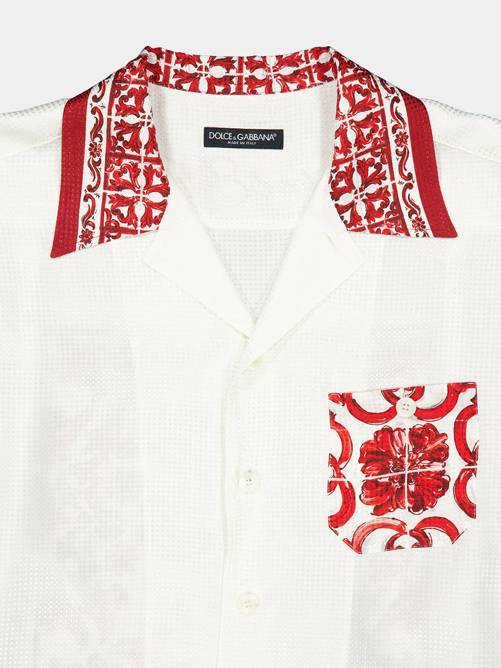 Red Majolica-Print Silk Jacquard Hawaii Shirt sold by Fashion Clinic product image thumbnail 5