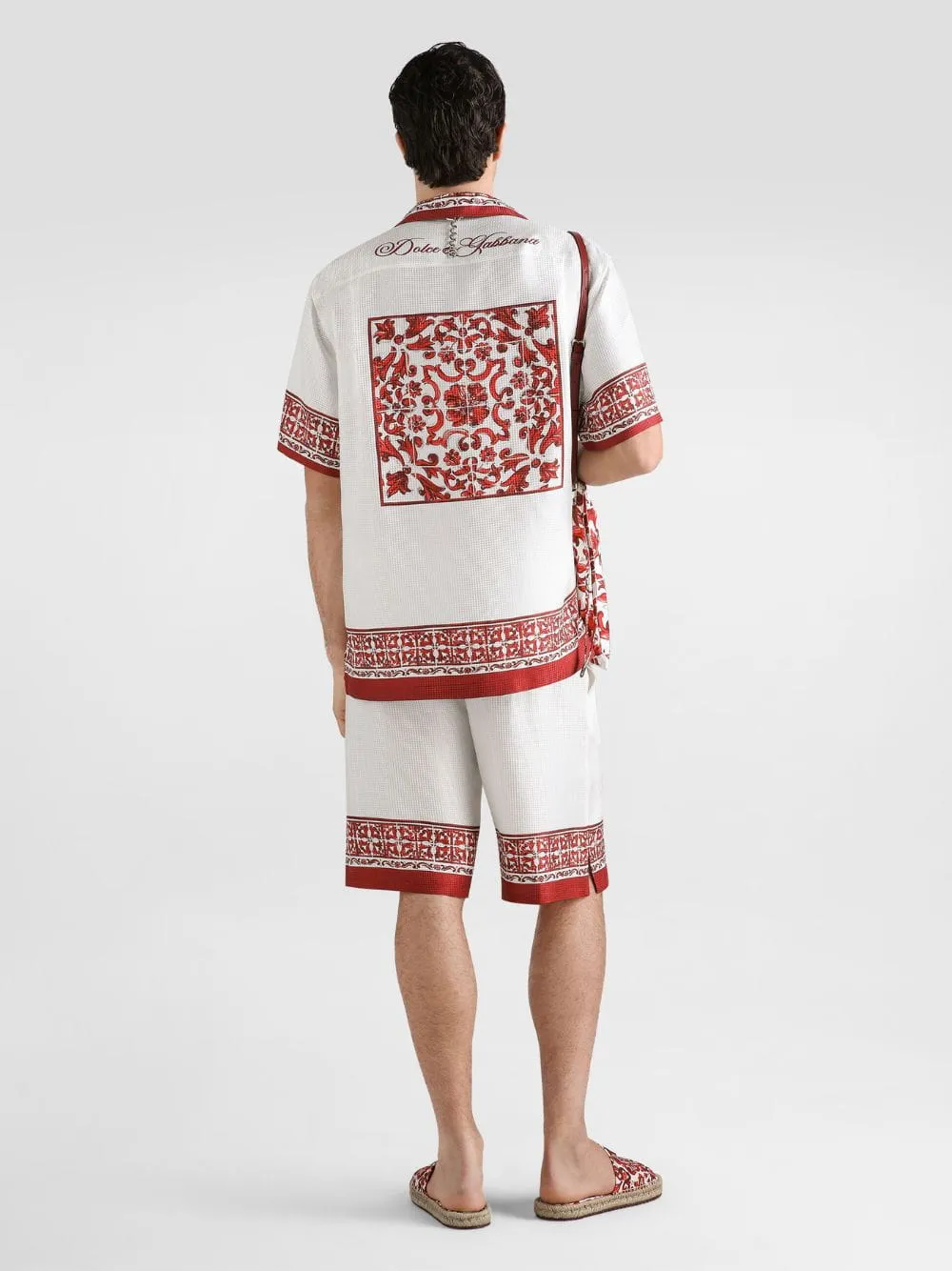 Red Majolica-Print Silk Jacquard Hawaii Shirt sold by Fashion Clinic product image thumbnail 3