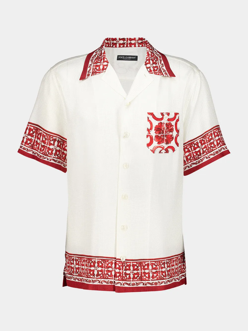 Red Majolica-Print Silk Jacquard Hawaii Shirt sold by Fashion Clinic product image thumbnail 2