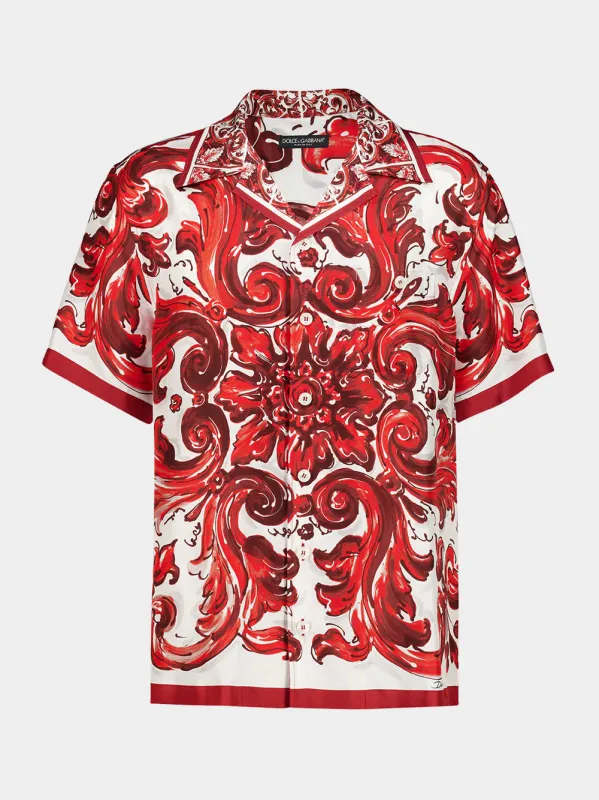 Red Majolica-Print Silk Hawaii Shirt made by Dolce & Gabanna