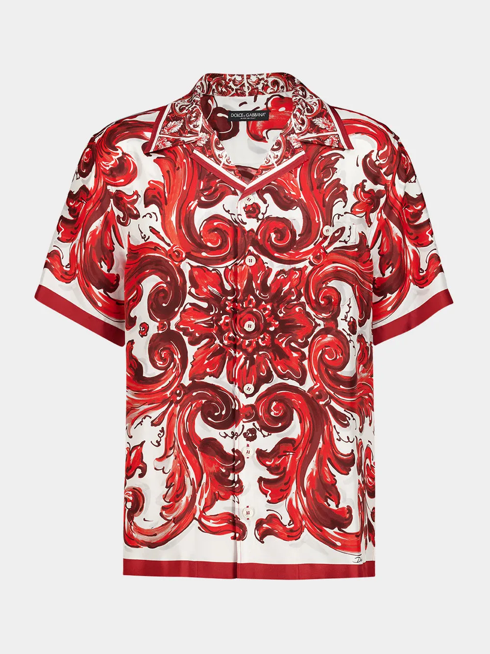 Red Majolica-Print Silk Hawaii Shirt sold by Fashion Clinic