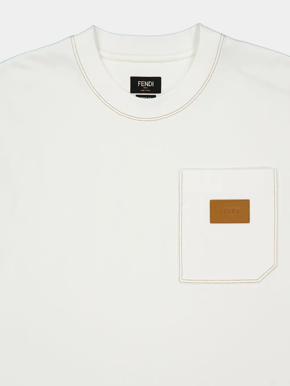 White Cotton Pocket Crewneck T-Shirt sold by Fashion Clinic product image thumbnail 3