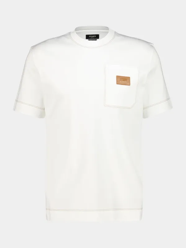 White Cotton Pocket Crewneck T-Shirt made by Fendi