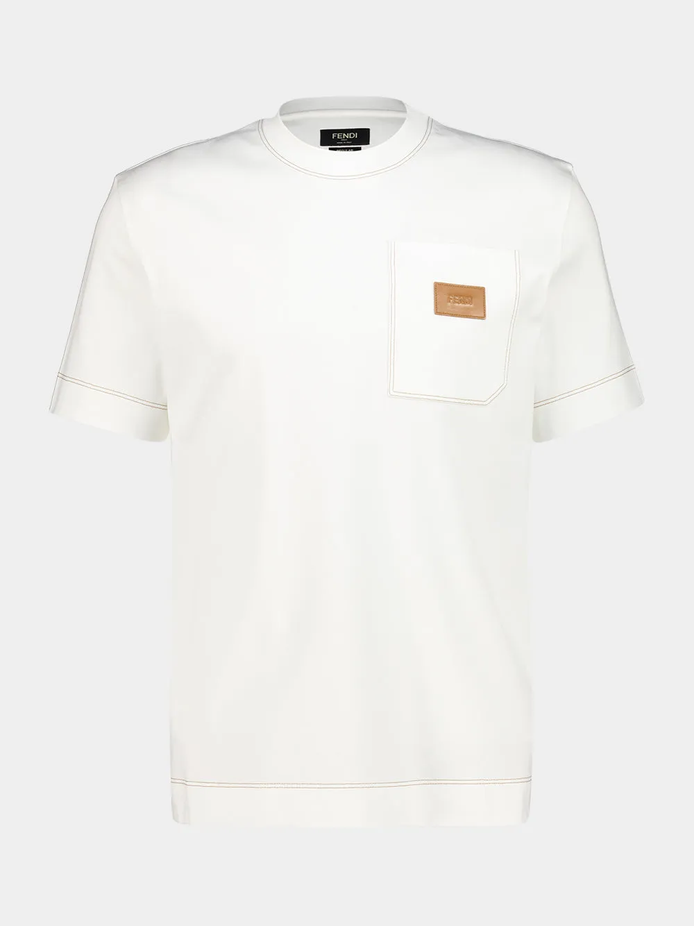 White Cotton Pocket Crewneck T-Shirt sold by Fashion Clinic