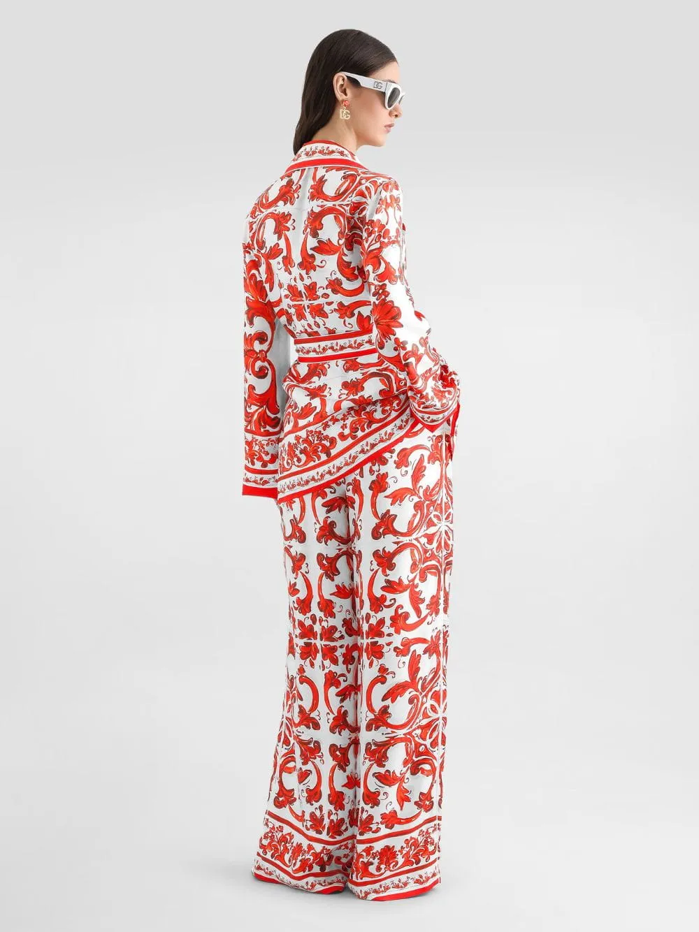 Orange Majolica-Print Silk Wide-Leg Trousers sold by Fashion Clinic product image thumbnail 3