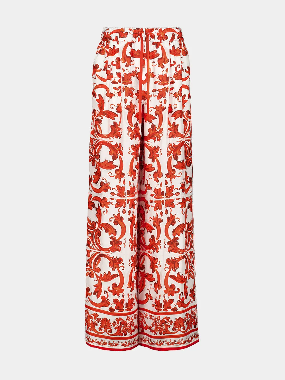 Orange Majolica-Print Silk Wide-Leg Trousers sold by Fashion Clinic product image thumbnail 2