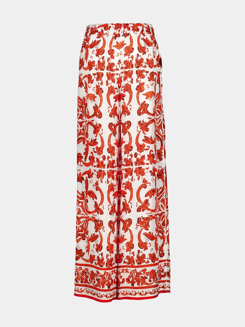 Orange Majolica-Print Silk Wide-Leg Trousers sold by Fashion Clinic product image thumbnail 4