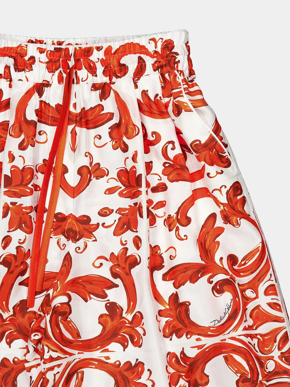 Orange Majolica-Print Silk Wide-Leg Trousers sold by Fashion Clinic product image thumbnail 5