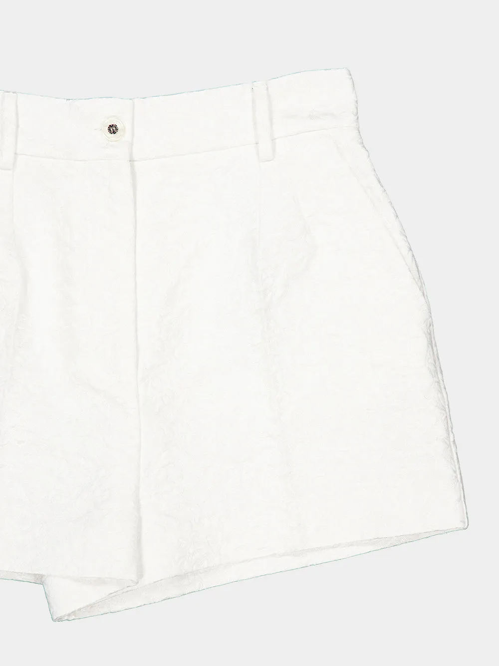 White Quilted Jacquard Floral Shorts sold by Fashion Clinic product image thumbnail 3