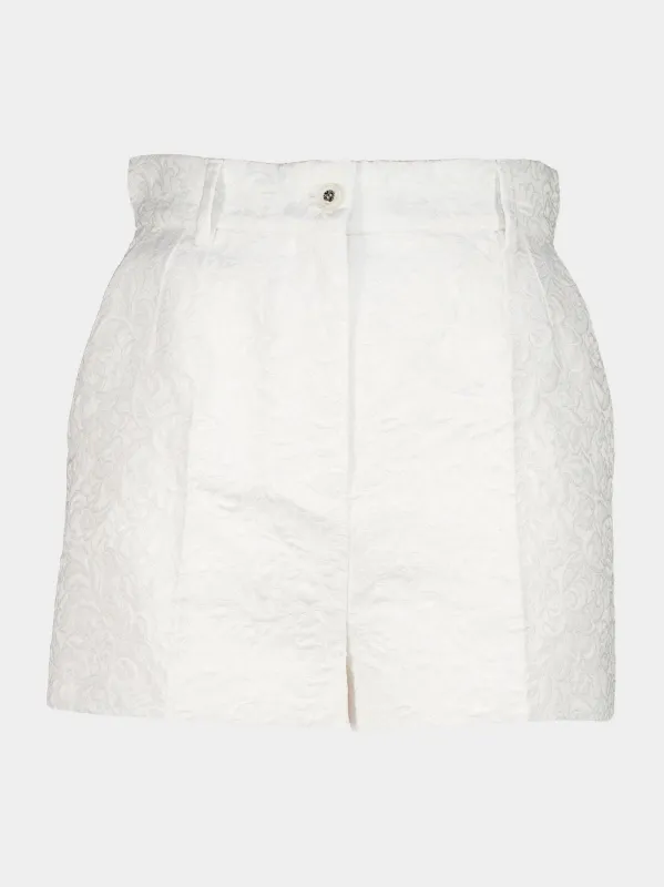White Quilted Jacquard Floral Shorts made by Dolce & Gabanna