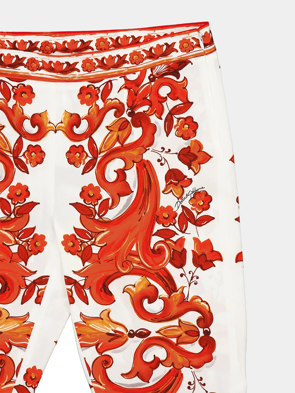 Orange Majolica-Print Silk Flared Trousers sold by Fashion Clinic product image thumbnail 3