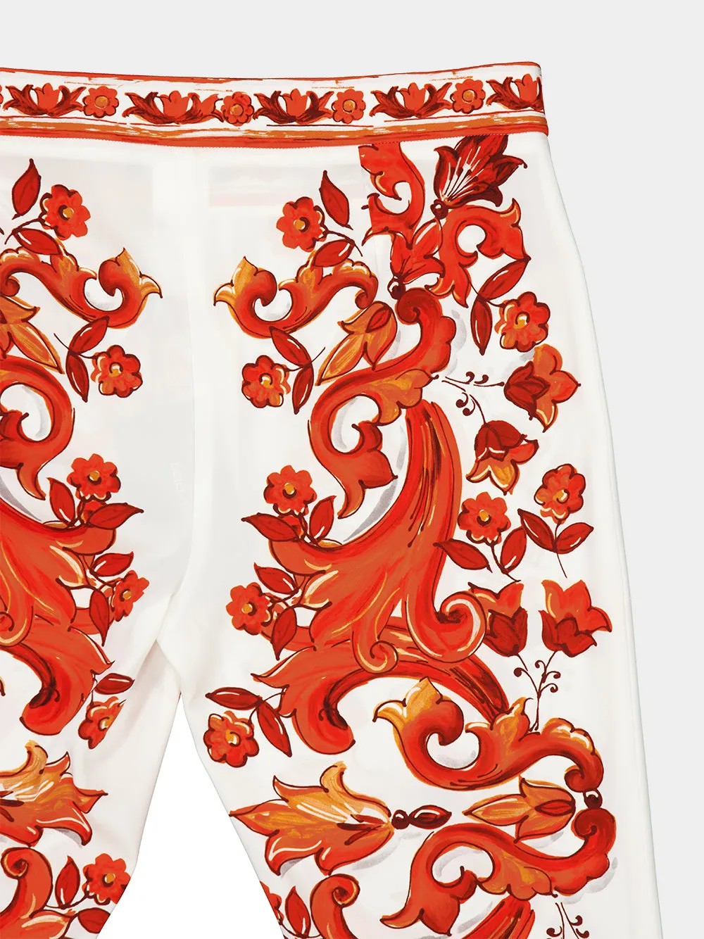 Orange Majolica-Print Silk Flared Trousers sold by Fashion Clinic product image thumbnail 4