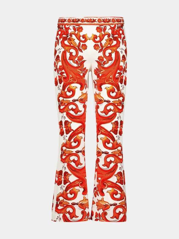 Orange Majolica-Print Silk Flared Trousers made by Dolce & Gabanna