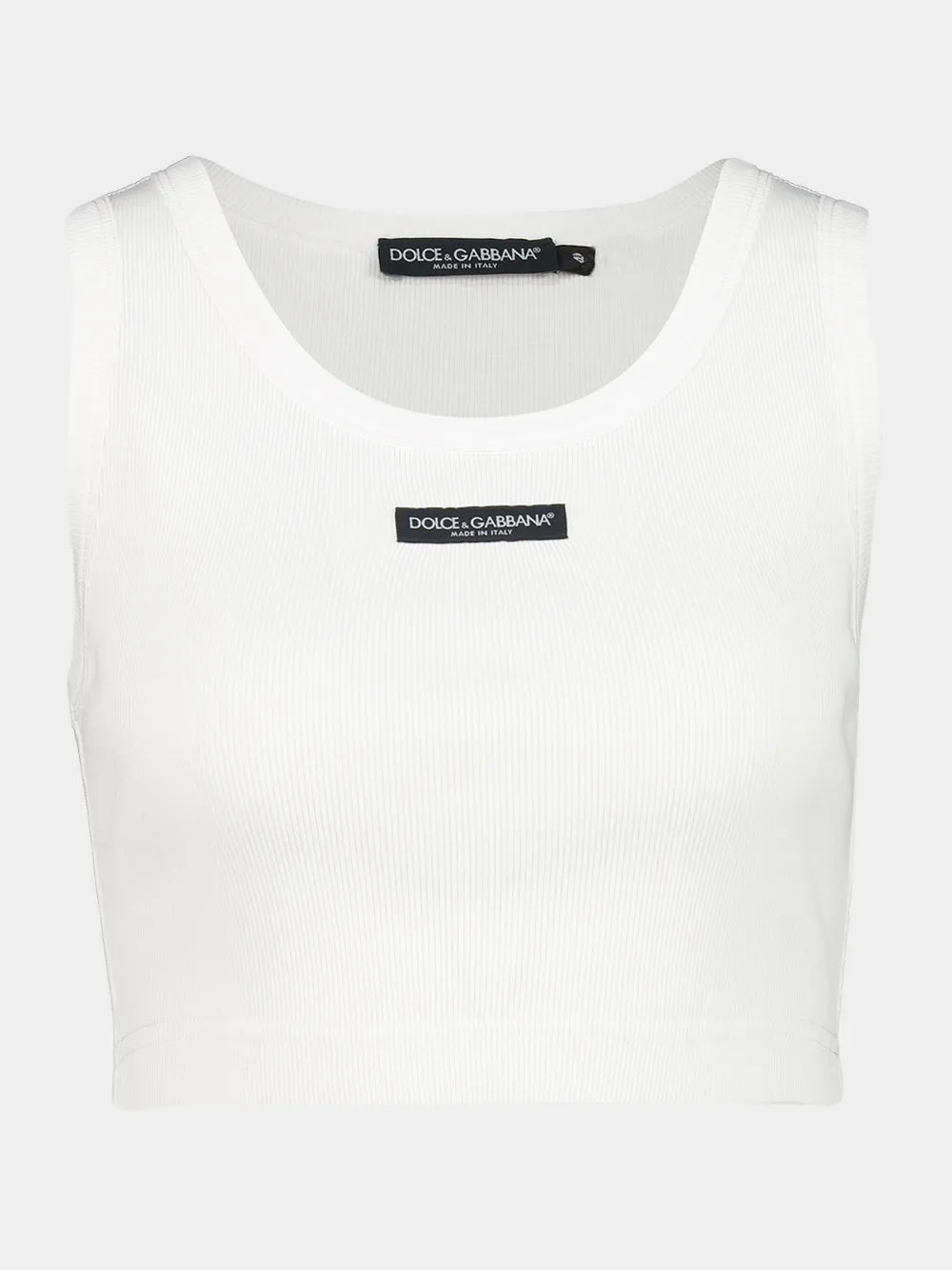 White Cotton Cropped Logo Tank Top sold by Fashion Clinic
