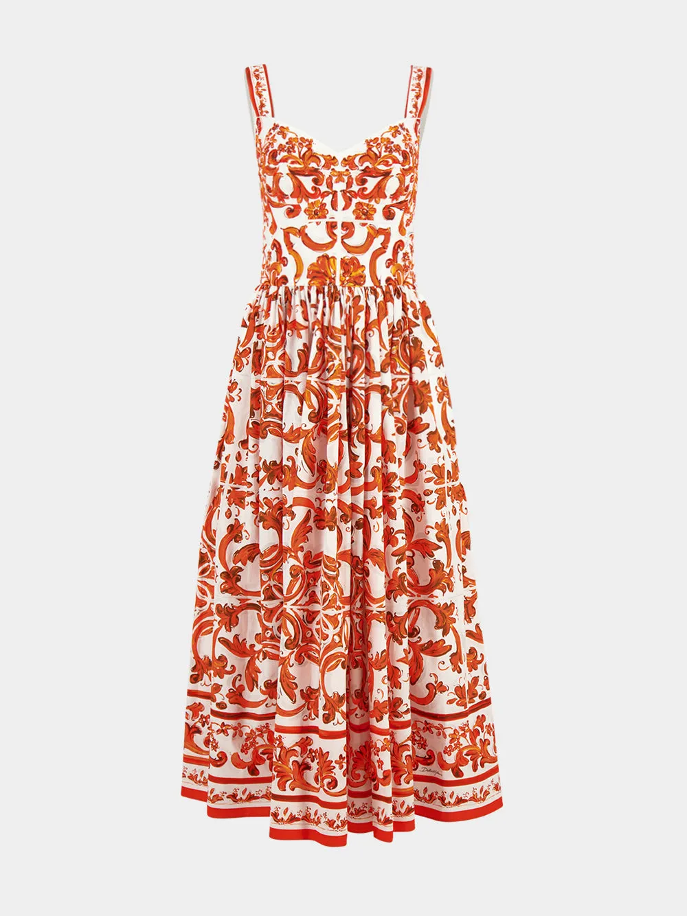 Orange Majolica-Print Long Poplin Dress sold by Fashion Clinic product image thumbnail 2