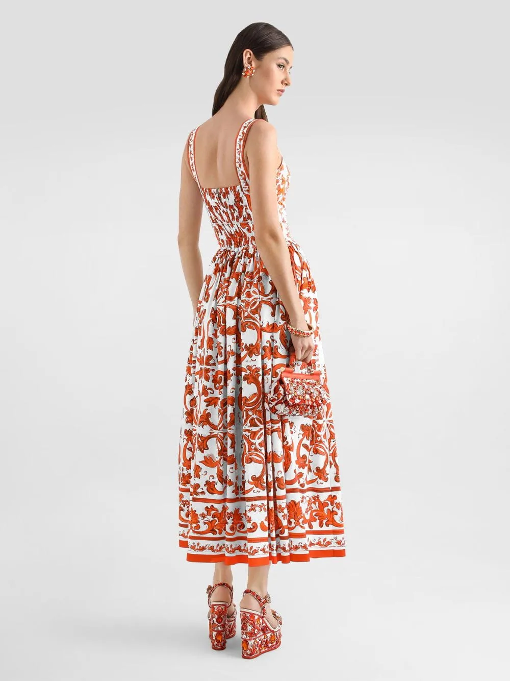 Orange Majolica-Print Long Poplin Dress sold by Fashion Clinic product image thumbnail 3