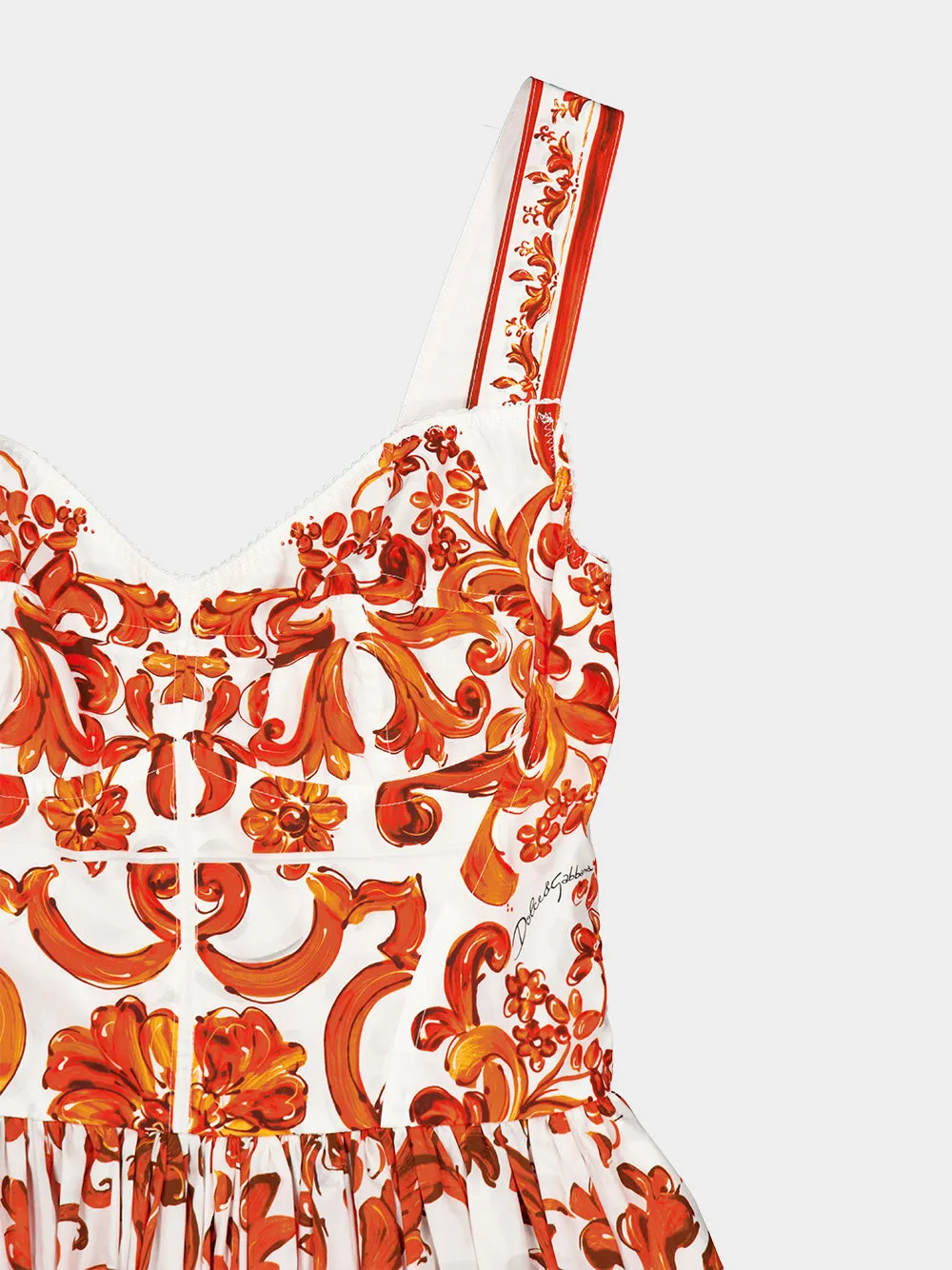 Orange Majolica-Print Long Poplin Dress sold by Fashion Clinic product image thumbnail 5