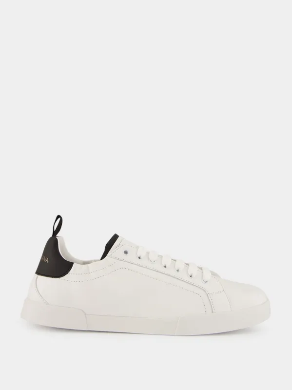 White and Black Portofino Calfskin Sneakers made by Dolce & Gabanna