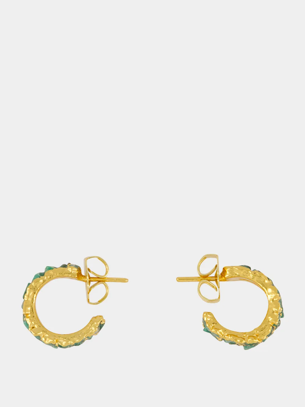 Gold Mini Squared Mosaico Emerald Hoop Earrings sold by Fashion Clinic product image thumbnail 2