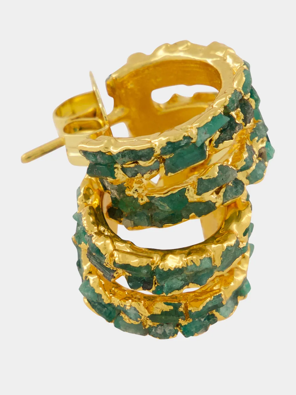 Gold Mini Squared Mosaico Emerald Hoop Earrings sold by Fashion Clinic product image thumbnail 3
