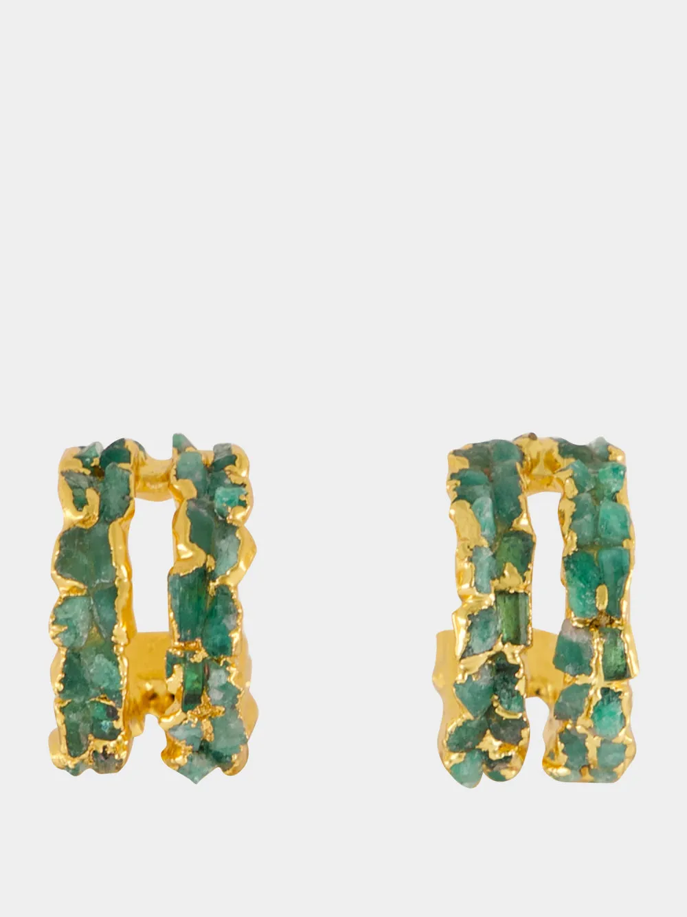 Gold Mini Squared Mosaico Emerald Hoop Earrings sold by Fashion Clinic