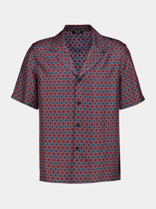 Red Tie Print Silk Short-Sleeve Shirt made by Balmain