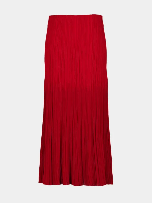 Rouge Carmin Pleated Viscose Midi Skirt made by Balmain