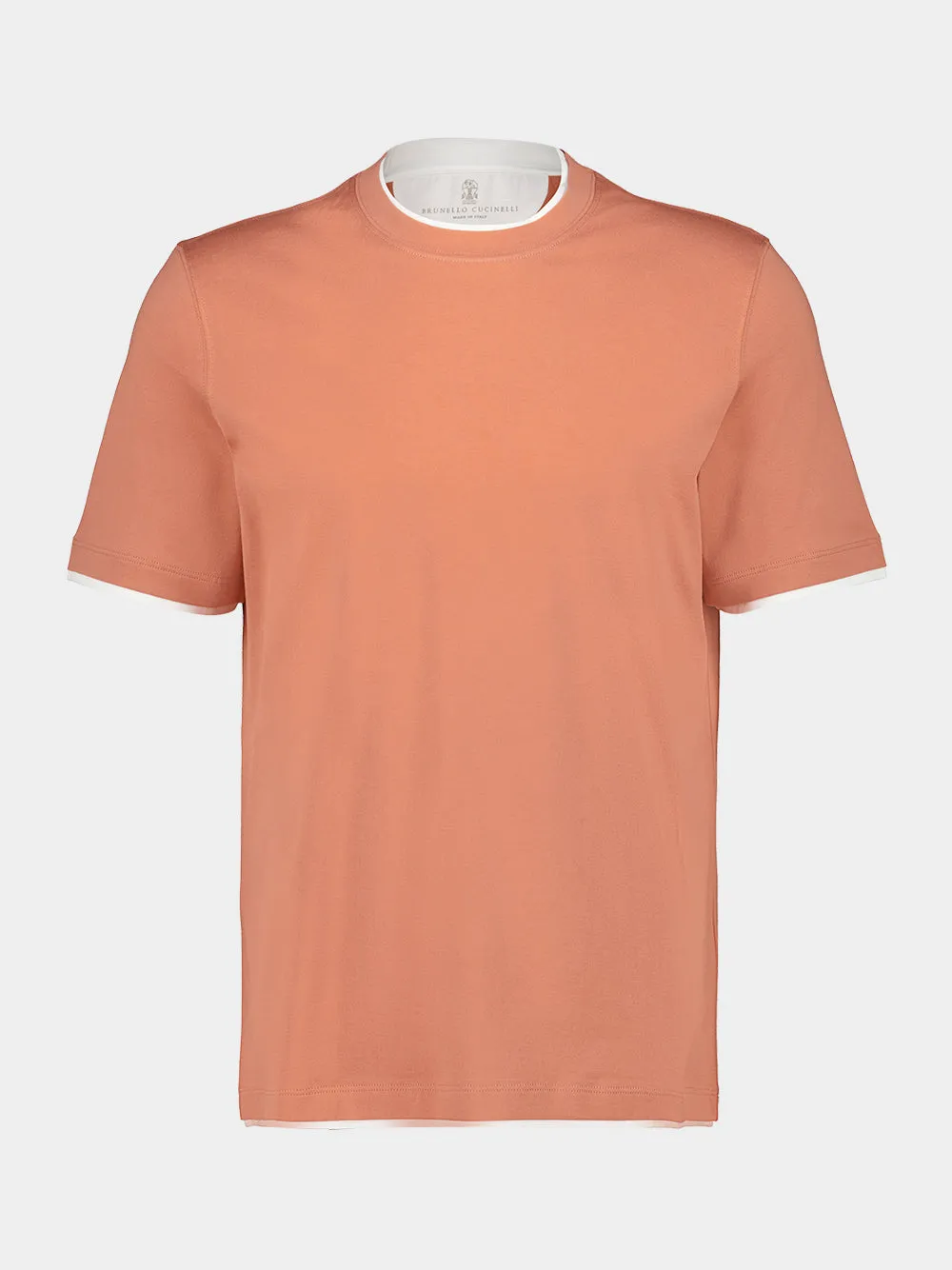 Apricot Cotton Faux-Layered Crew Neck T-Shirt sold by Fashion Clinic product image thumbnail 2