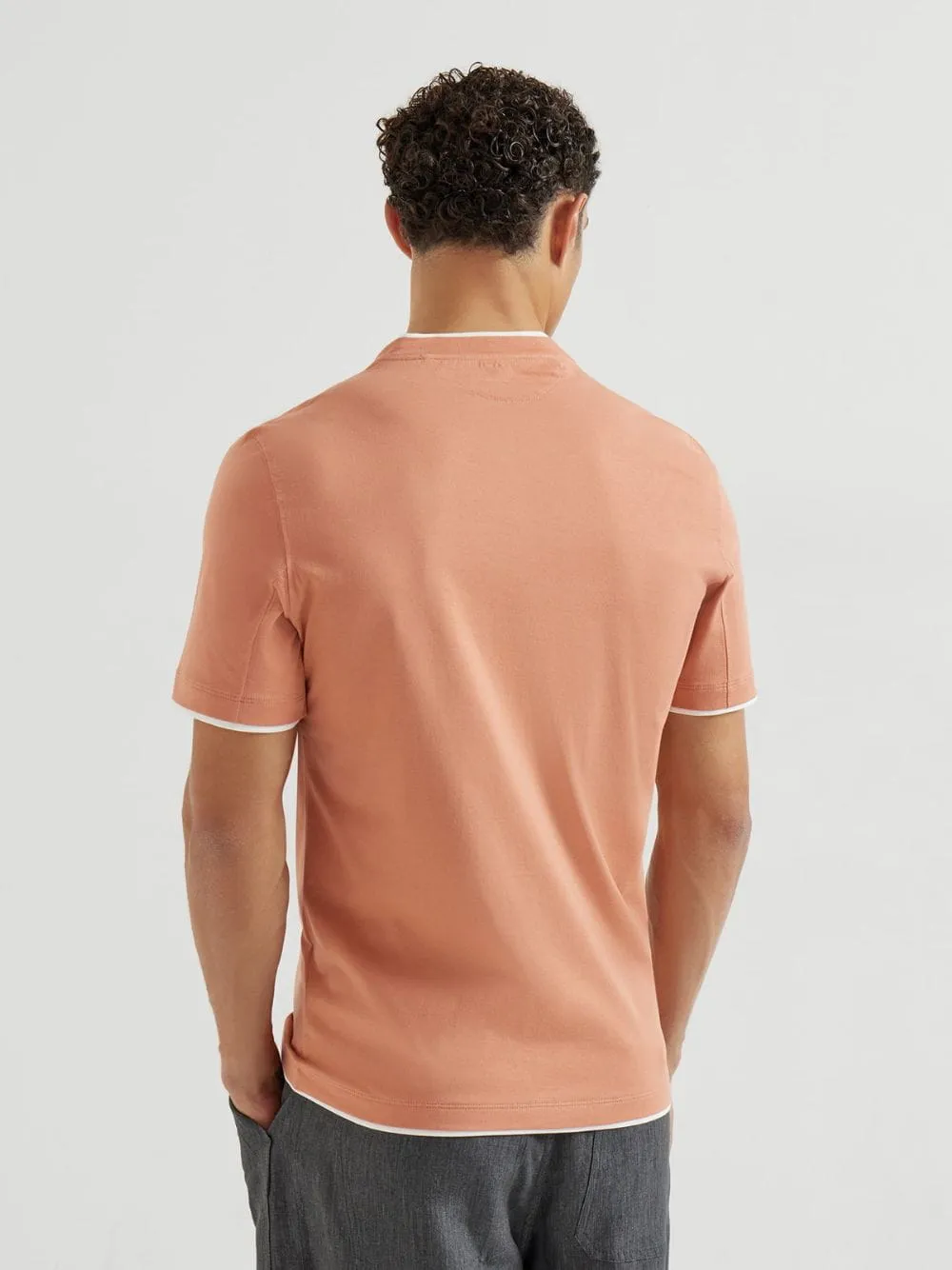Apricot Cotton Faux-Layered Crew Neck T-Shirt sold by Fashion Clinic product image thumbnail 3
