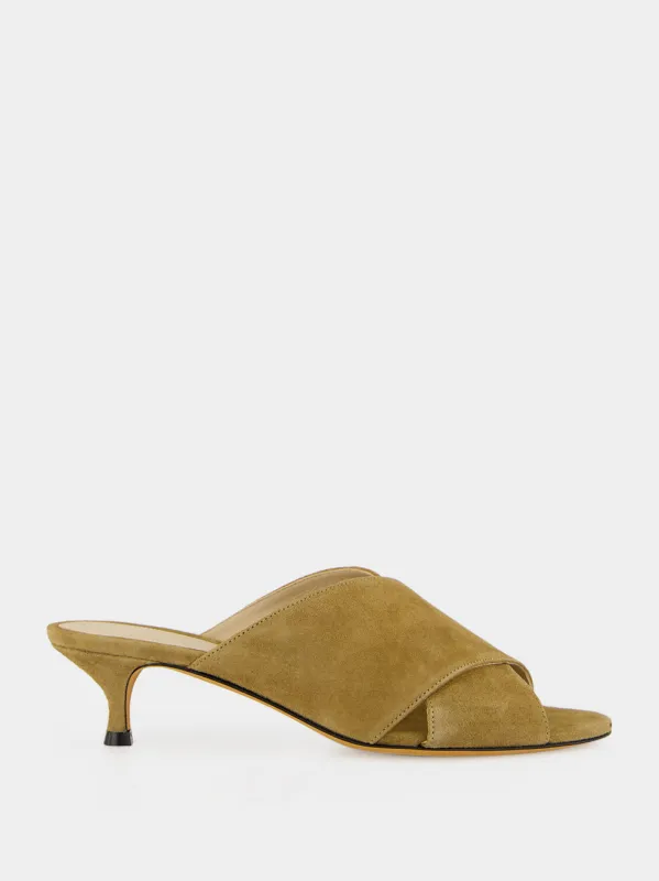 Taupe Suede Luca Kitten Mules made by Le Monde Beryl