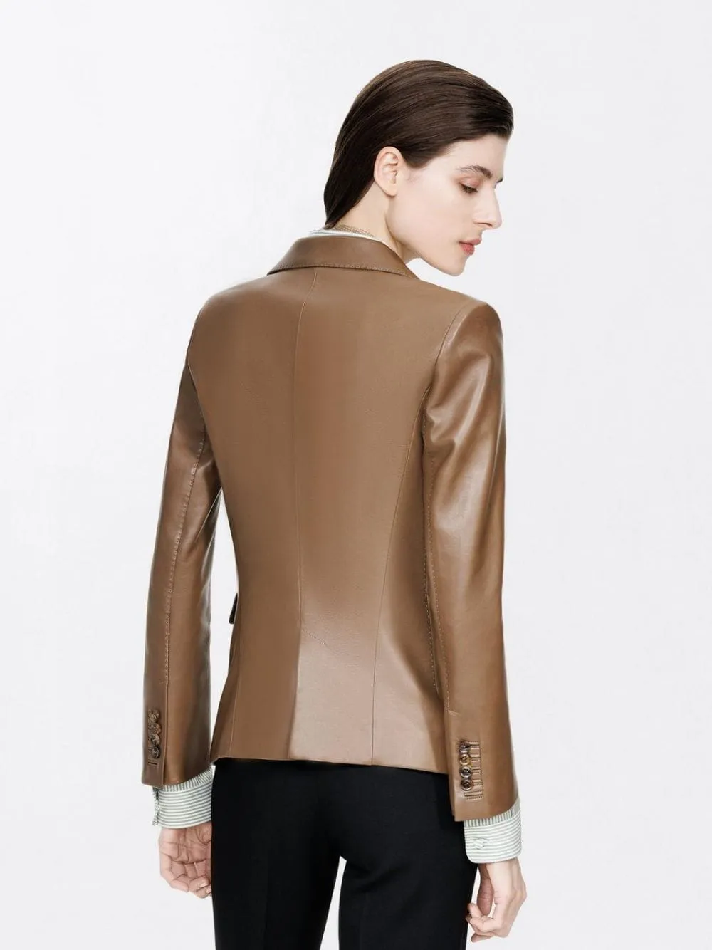 Taupe Lamb Leather Single-Breasted Jacket sold by Fashion Clinic product image thumbnail 3