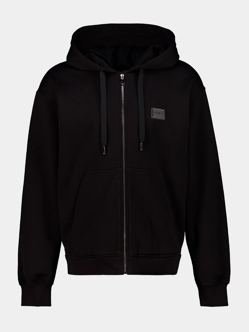 Black Cotton Zip-Up Hooded Sweatshirt sold by Fashion Clinic